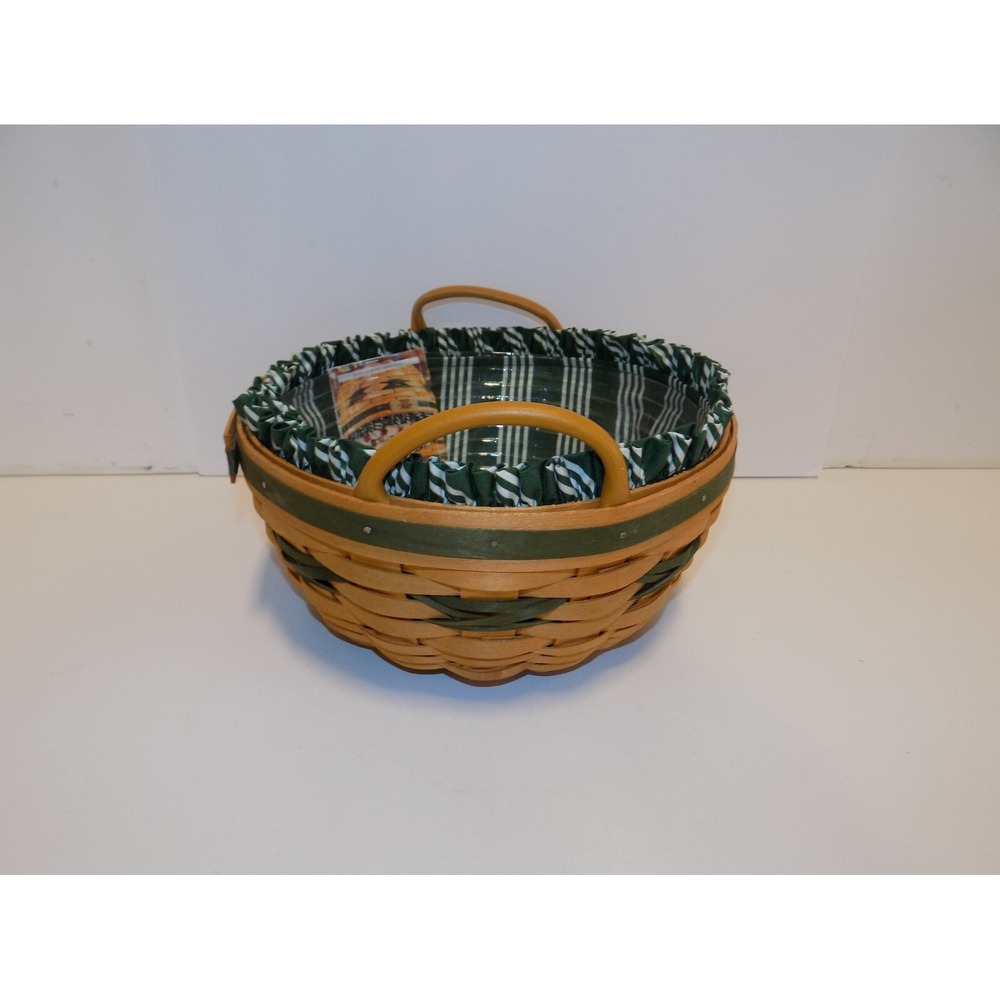 Popcorn Basket w/ Liner & Protector 1999 Christmas Holiday Longaberger GREEN - Picture 5 of 16
